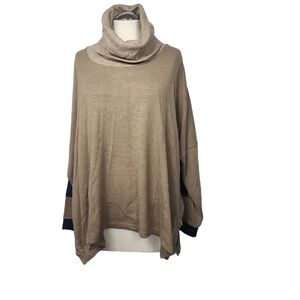 THML Tan Cowl Neck Blue Elbow Patch Sweater M